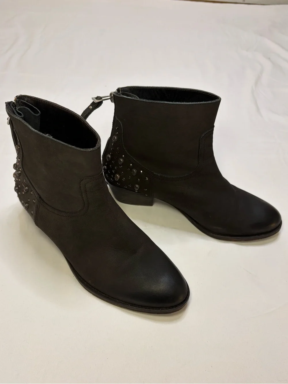 Zadig & Voltaire Teddy Black Leather Skull Studded Ankle Boots Women’s 39 - Picture 2 of 14